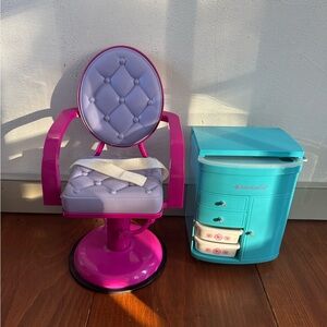 American Girl Pink and Purple Doll Salon Chair with Storage Station and Mirror
